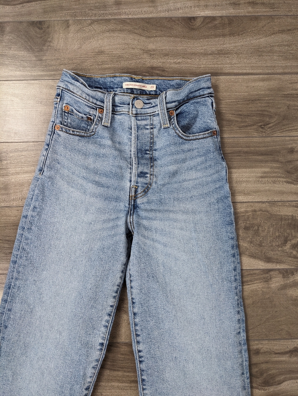 Levi's Women's Jeans Ribcage Straight Ankle Size 23 L27 Blue Cotton Blend - Picture 3 of 14
